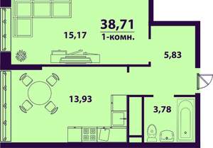 1-к квартира, вторичка, 39м2, 16/24 этаж