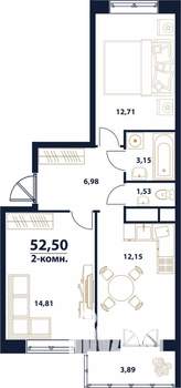 2-к квартира, строящийся дом, 53м2, 16/16 этаж