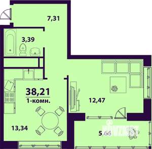 1-к квартира, строящийся дом, 38м2, 17/24 этаж
