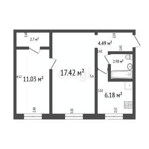 2-к квартира, вторичка, 45м2, 1/5 этаж