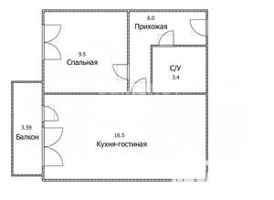 1-к квартира, вторичка, 35м2, -2/3 этаж