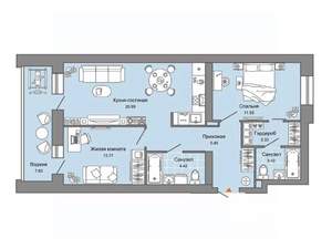 2-к квартира, строящийся дом, 69м2, 7/7 этаж