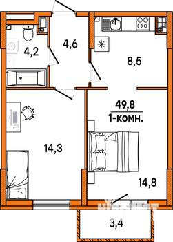1-к квартира, строящийся дом, 47м2, 2/16 этаж