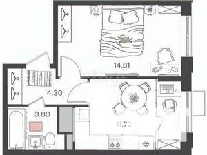 2-к квартира, вторичка, 34м2, 3/24 этаж