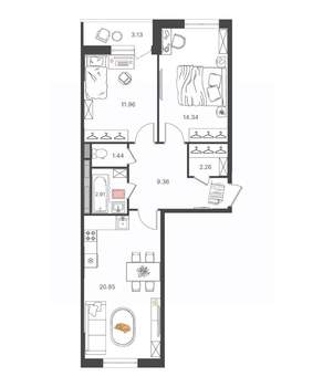 3-к квартира, вторичка, 63м2, 8/16 этаж