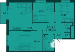 3-к квартира, строящийся дом, 76м2, 21/24 этаж