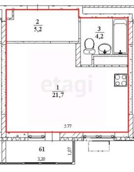 1-к квартира, вторичка, 31м2, 15/17 этаж