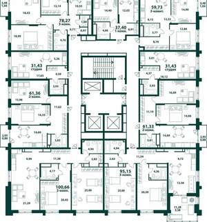 2-к квартира, вторичка, 61м2, 24/24 этаж
