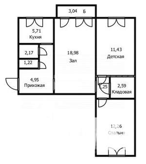 3-к квартира, вторичка, 59м2, 5/5 этаж