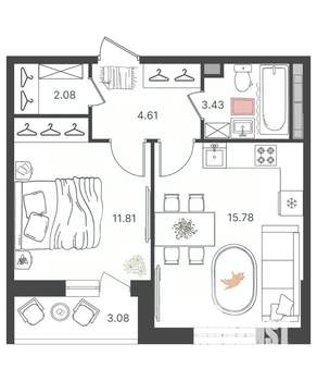 2-к квартира, вторичка, 38м2, 15/16 этаж