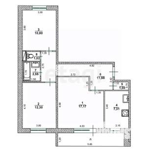 3-к квартира, вторичка, 64м2, 12/12 этаж