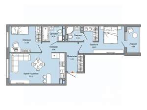 2-к квартира, строящийся дом, 67м2, 8/9 этаж