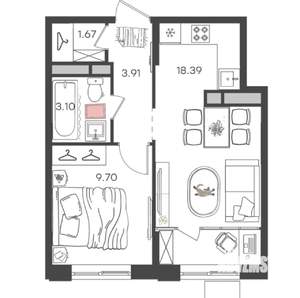 2-к квартира, вторичка, 37м2, 15/24 этаж