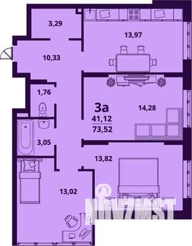 3-к квартира, строящийся дом, 74м2, 2/24 этаж