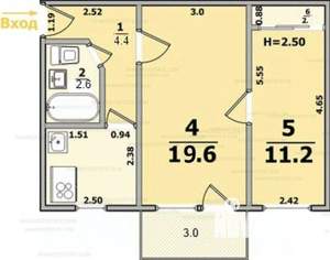 2-к квартира, вторичка, 45м2, 1/5 этаж