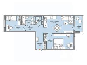 2-к квартира, строящийся дом, 64м2, 7/7 этаж