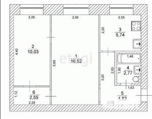 2-к квартира, вторичка, 42м2, 1/5 этаж
