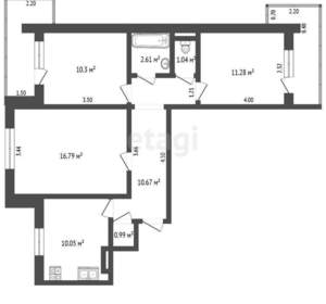 3-к квартира, вторичка, 64м2, 3/16 этаж