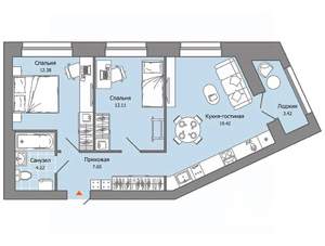 2-к квартира, вторичка, 57м2, 5/6 этаж