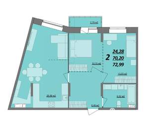 2-к квартира, сданный дом, 73м2, 9/10 этаж