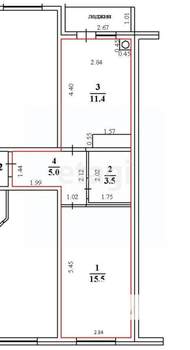 1-к квартира, вторичка, 35м2, 3/3 этаж