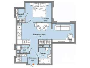 1-к квартира, вторичка, 46м2, 6/9 этаж