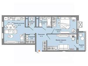 2-к квартира, строящийся дом, 64м2, 7/9 этаж