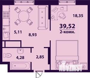 2-к квартира, строящийся дом, 40м2, 12/24 этаж