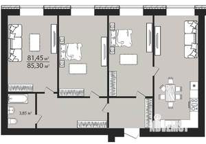 3-к квартира, строящийся дом, 85м2, 2/7 этаж