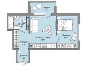 1-к квартира, строящийся дом, 38м2, 4/6 этаж
