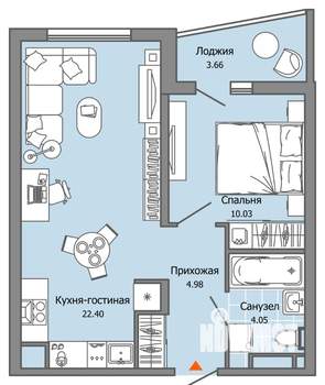 2-к квартира, вторичка, 43м2, 9/9 этаж