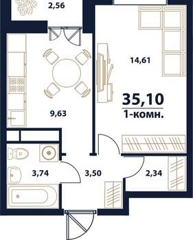 1-к квартира, вторичка, 35м2, 15/16 этаж