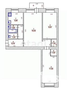3-к квартира, вторичка, 55м2, 5/6 этаж