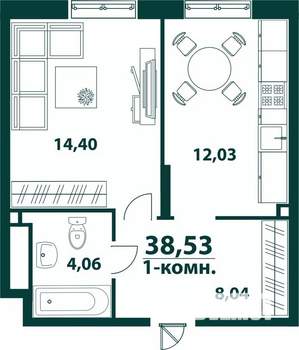 1-к квартира, строящийся дом, 39м2, 10/24 этаж