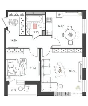 2-к квартира, вторичка, 56м2, 7/16 этаж