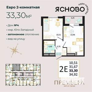 2-к квартира, вторичка, 33м2, 13/14 этаж