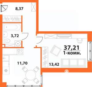 1-к квартира, строящийся дом, 37м2, 16/24 этаж