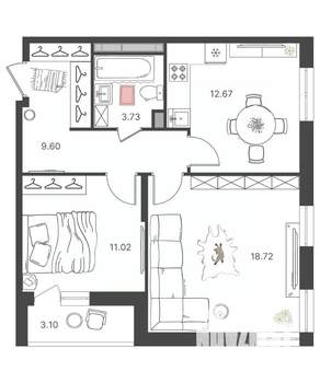 2-к квартира, вторичка, 56м2, 10/16 этаж