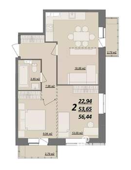 2-к квартира, сданный дом, 59м2, 10/10 этаж