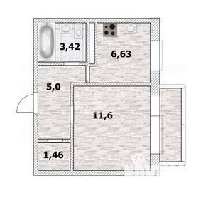1-к квартира, вторичка, 29м2, 3/3 этаж