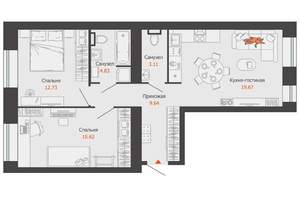 2-к квартира, вторичка, 66м2, 8/9 этаж