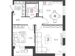 2-к квартира, вторичка, 56м2, 13/16 этаж