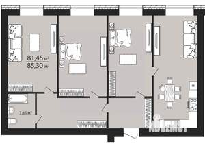 3-к квартира, строящийся дом, 85м2, 6/7 этаж