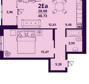 2-к квартира, сданный дом, 49м2, 24/24 этаж