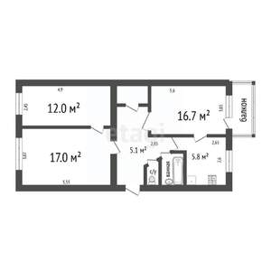 3-к квартира, вторичка, 60м2, 3/5 этаж