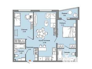 2-к квартира, вторичка, 65м2, 1/9 этаж